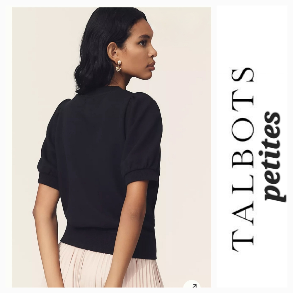 TALBOTS petite quality elegant black puff sleeve blouse top shirt luxury knit